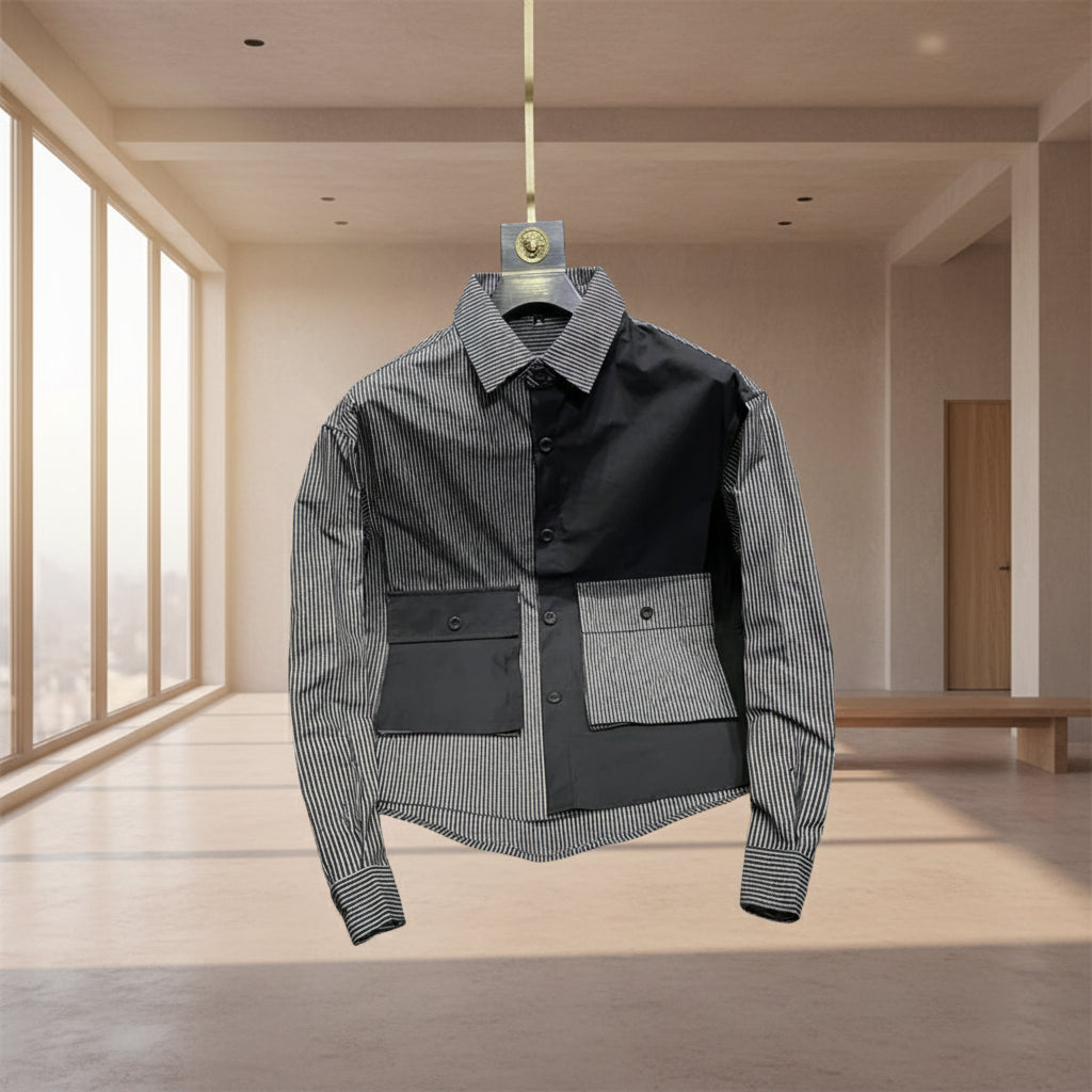 Men's Shirt with Color Blocking Trendy Fit Top
