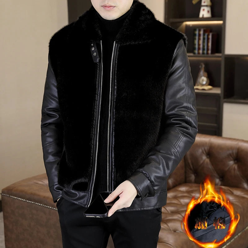 Winter  Fur Leather Jackets Men2024