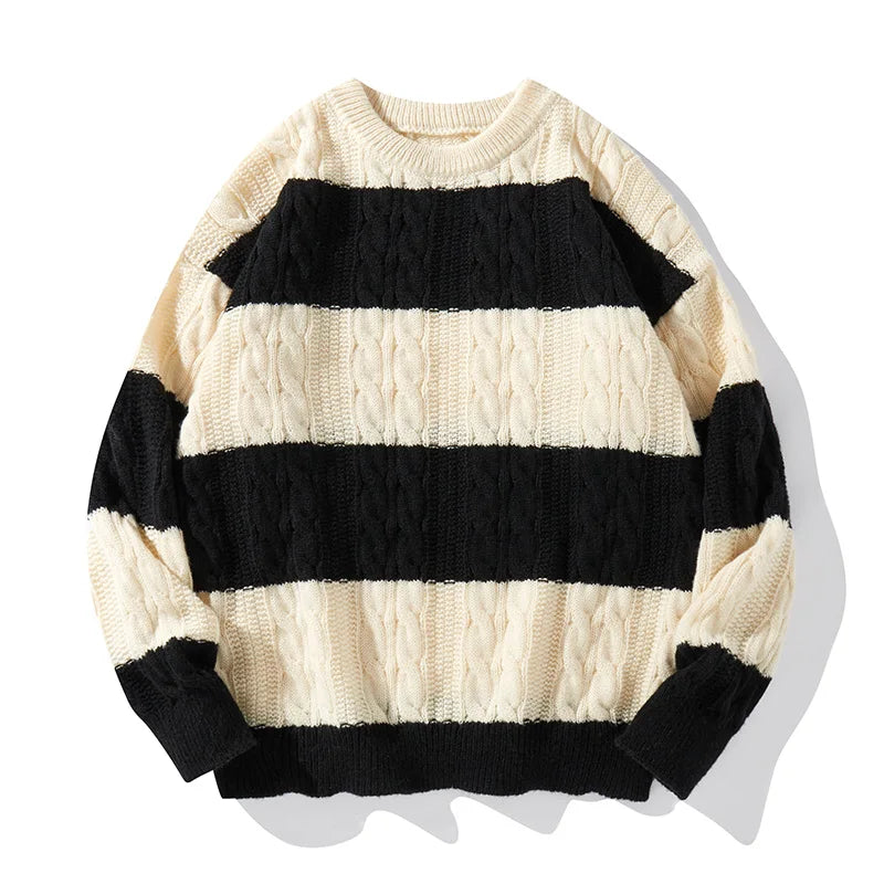 Autumn Winter Color Blocking Stripe Knitting Sweater