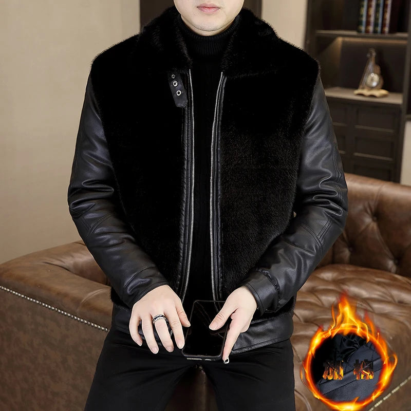 Winter  Fur Leather Jackets Men2024