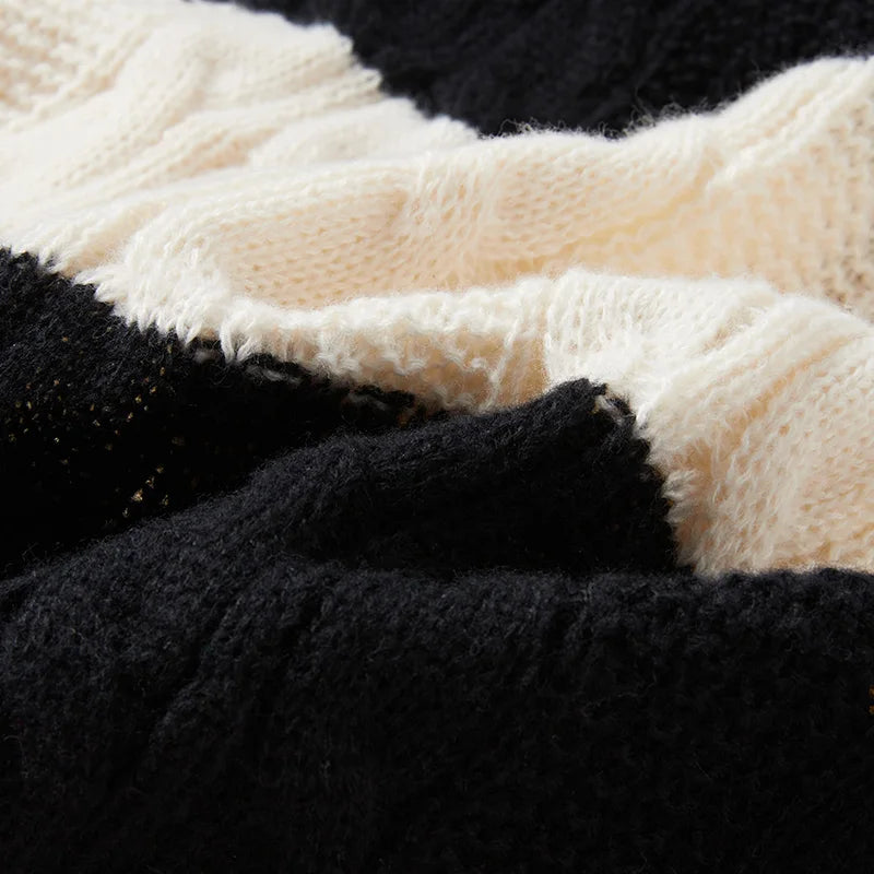 Autumn Winter Color Blocking Stripe Knitting Sweater