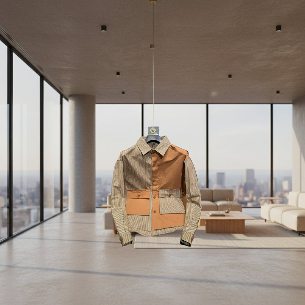 Men's Shirt with Color Blocking Trendy Fit Top