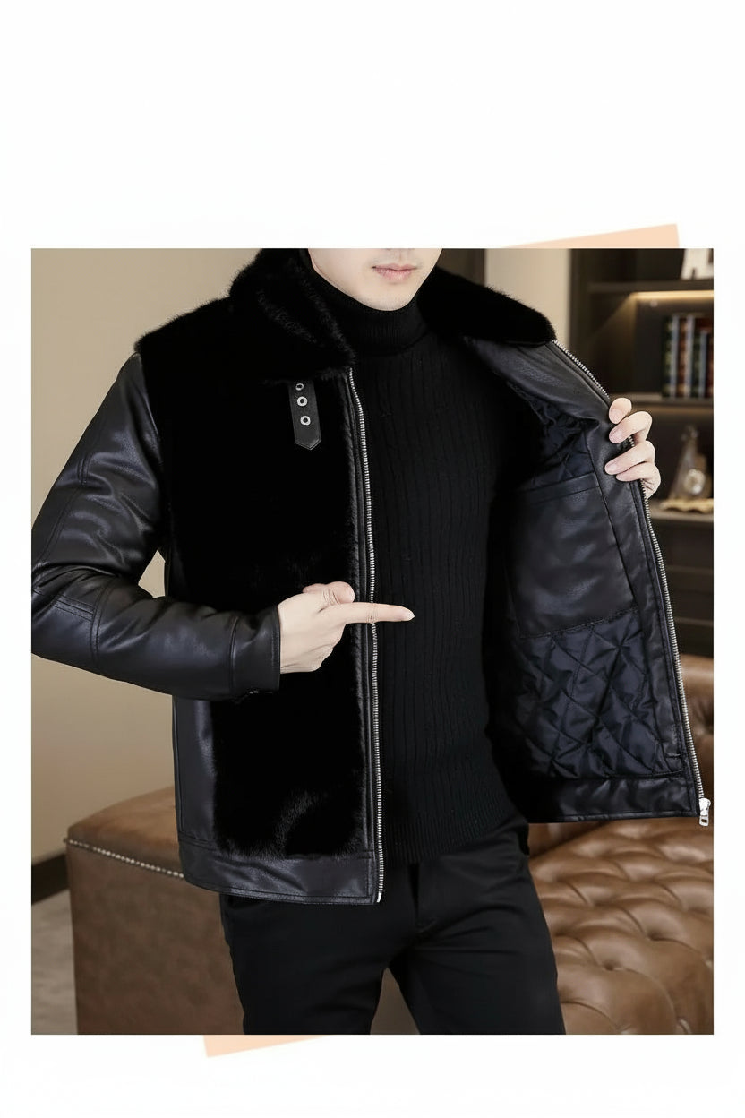Winter  Fur Leather Jackets Men2024