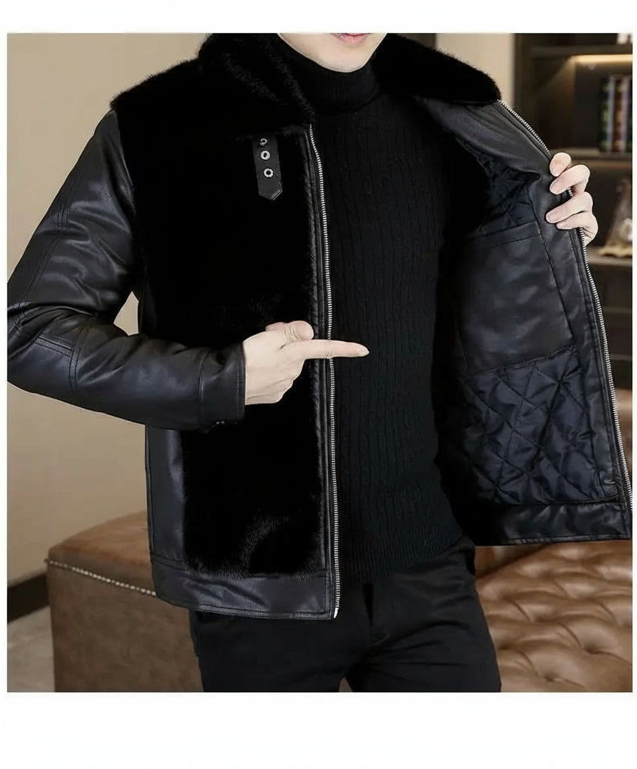Winter  Fur Leather Jackets Men2024