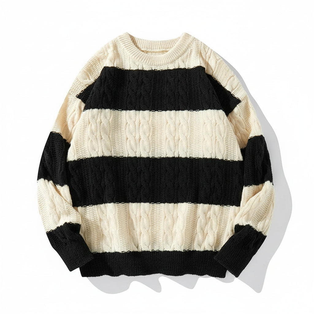 Autumn Winter Color Blocking Stripe Knitting Sweater