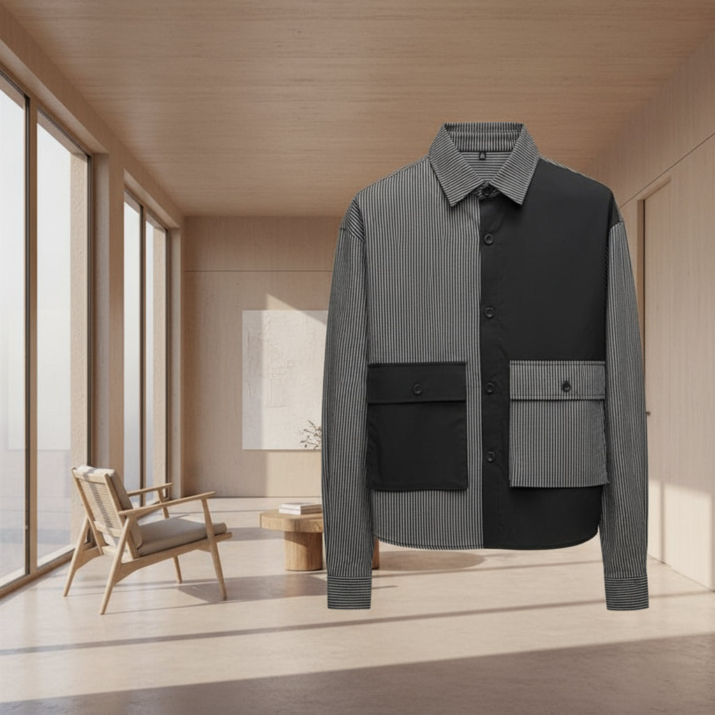 Men's Shirt with Color Blocking Trendy Fit Top