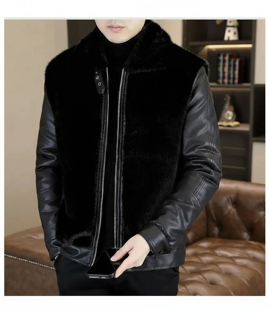 Winter  Fur Leather Jackets Men2024