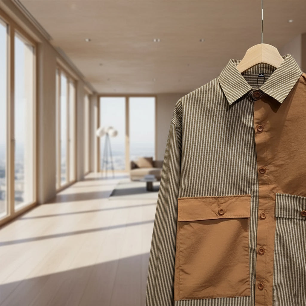 Men's Shirt with Color Blocking Trendy Fit Top