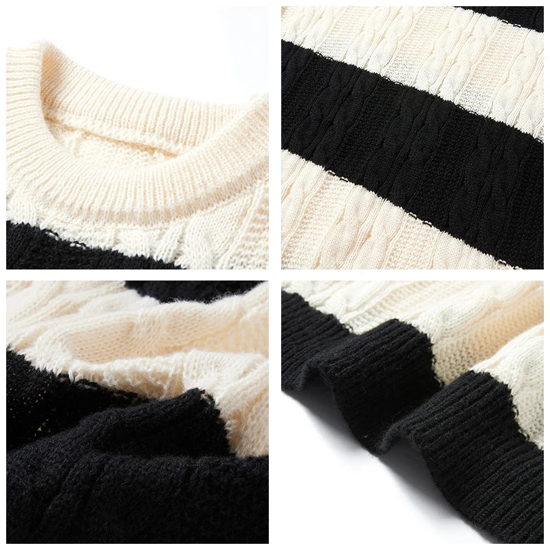 Autumn Winter Color Blocking Stripe Knitting Sweater