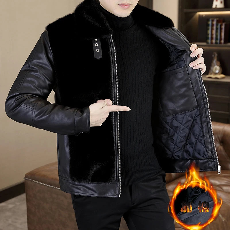 Winter  Fur Leather Jackets Men2024