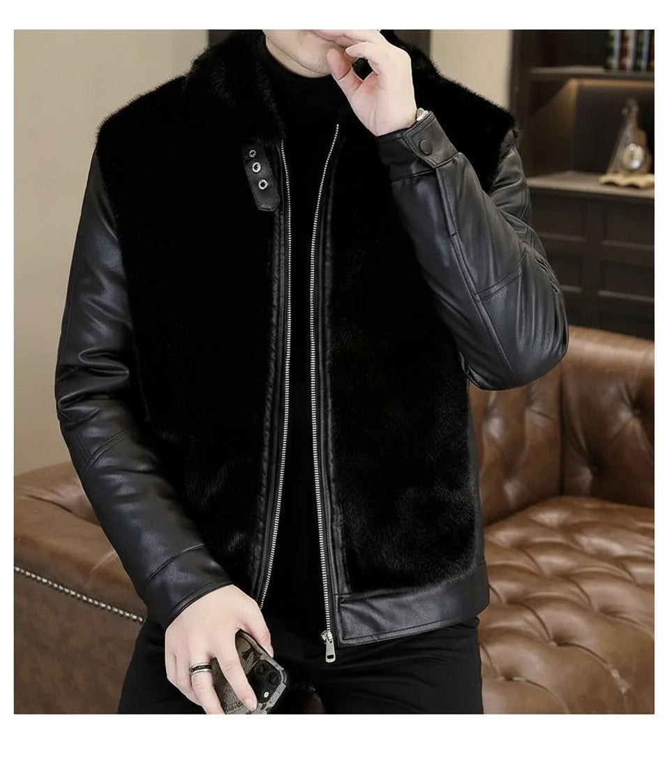 Winter  Fur Leather Jackets Men2024