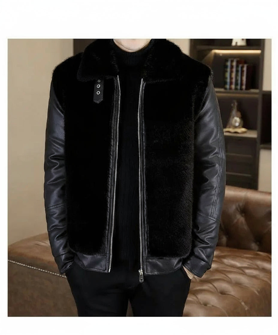 Winter  Fur Leather Jackets Men2024