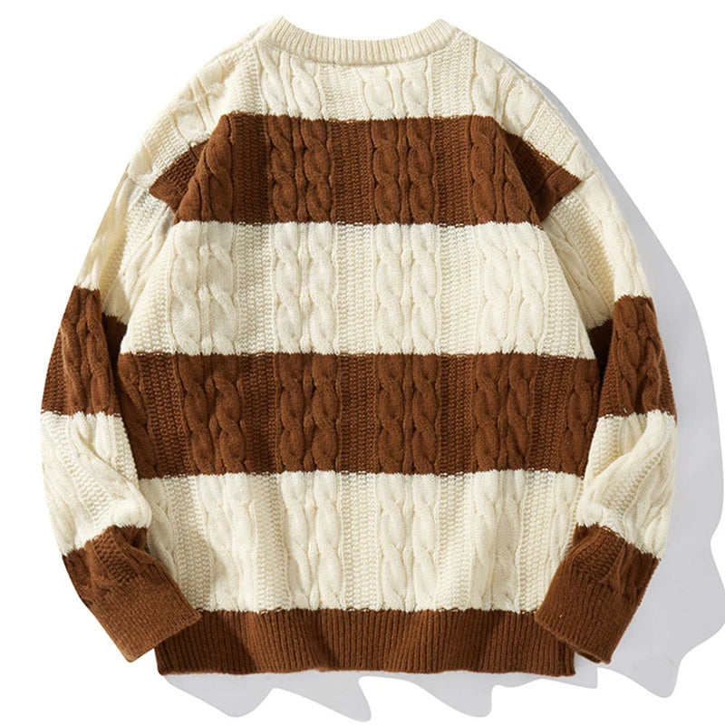 Autumn Winter Color Blocking Stripe Knitting Sweater